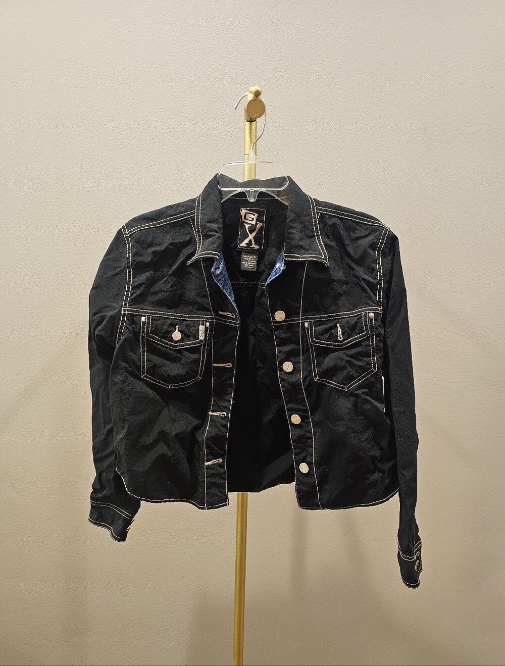 Vintage G by Guess Black Denim Jacket with Contrast Stitching
